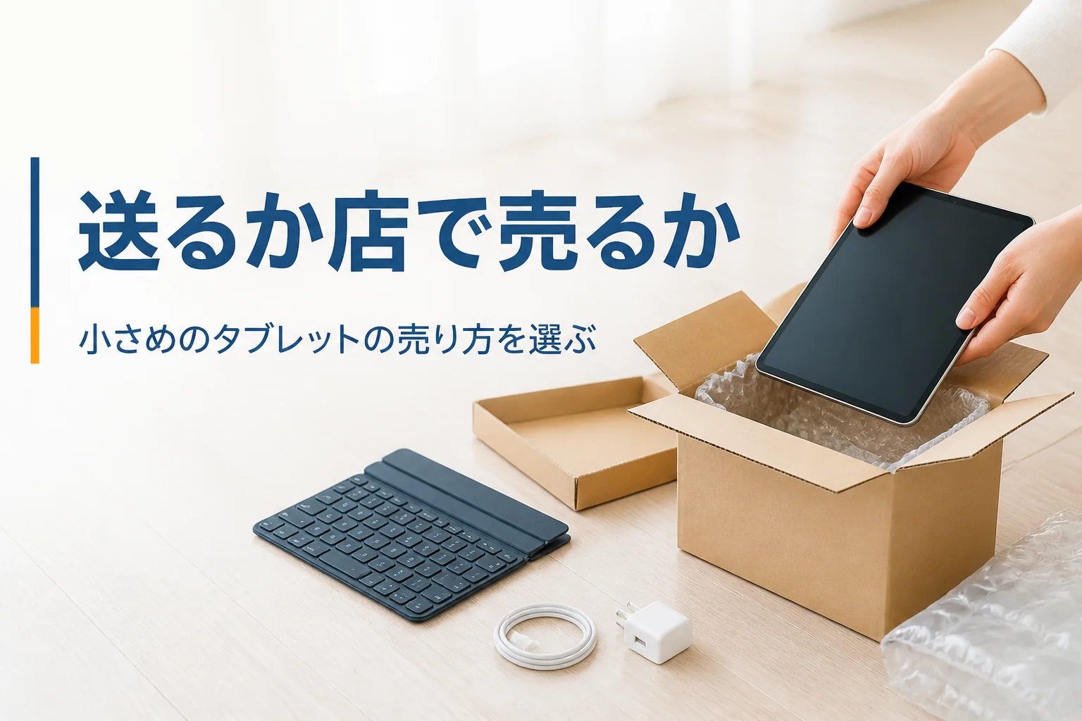 集荷用の梱包キットと小さめのタブレット