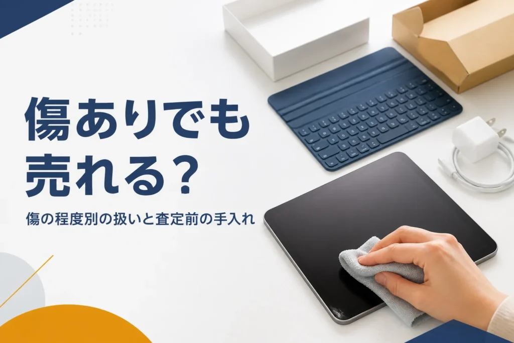 角に小さな傷があるタブレットを布で拭く手元