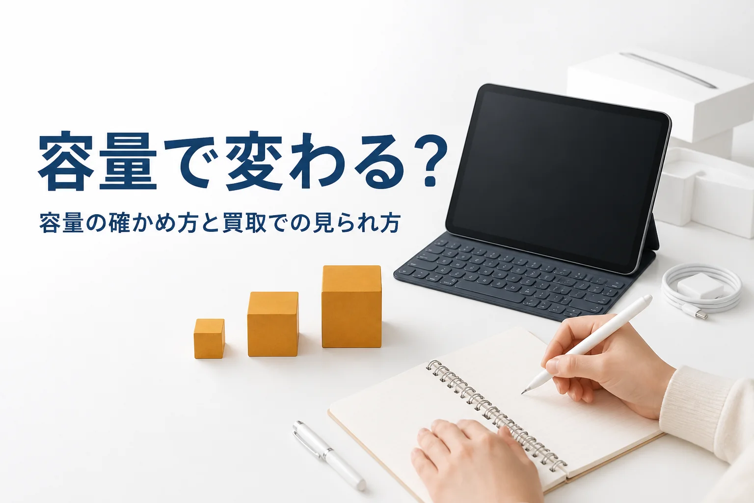 タブレットの容量を確かめてメモしている様子