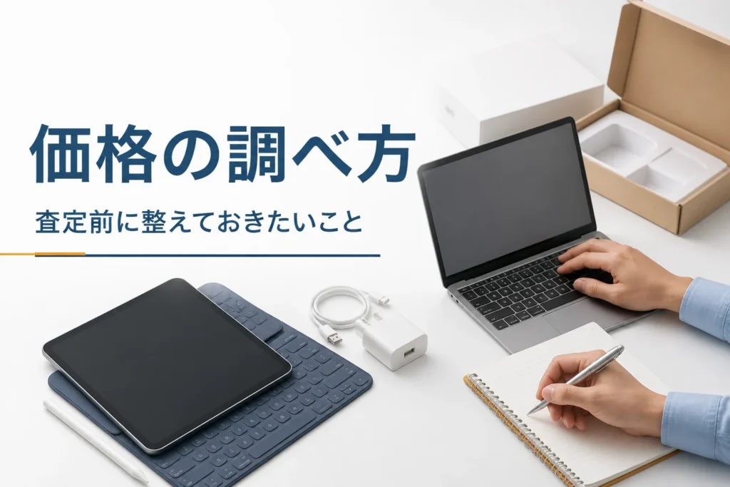買取価格を調べながら査定前の準備をする手元