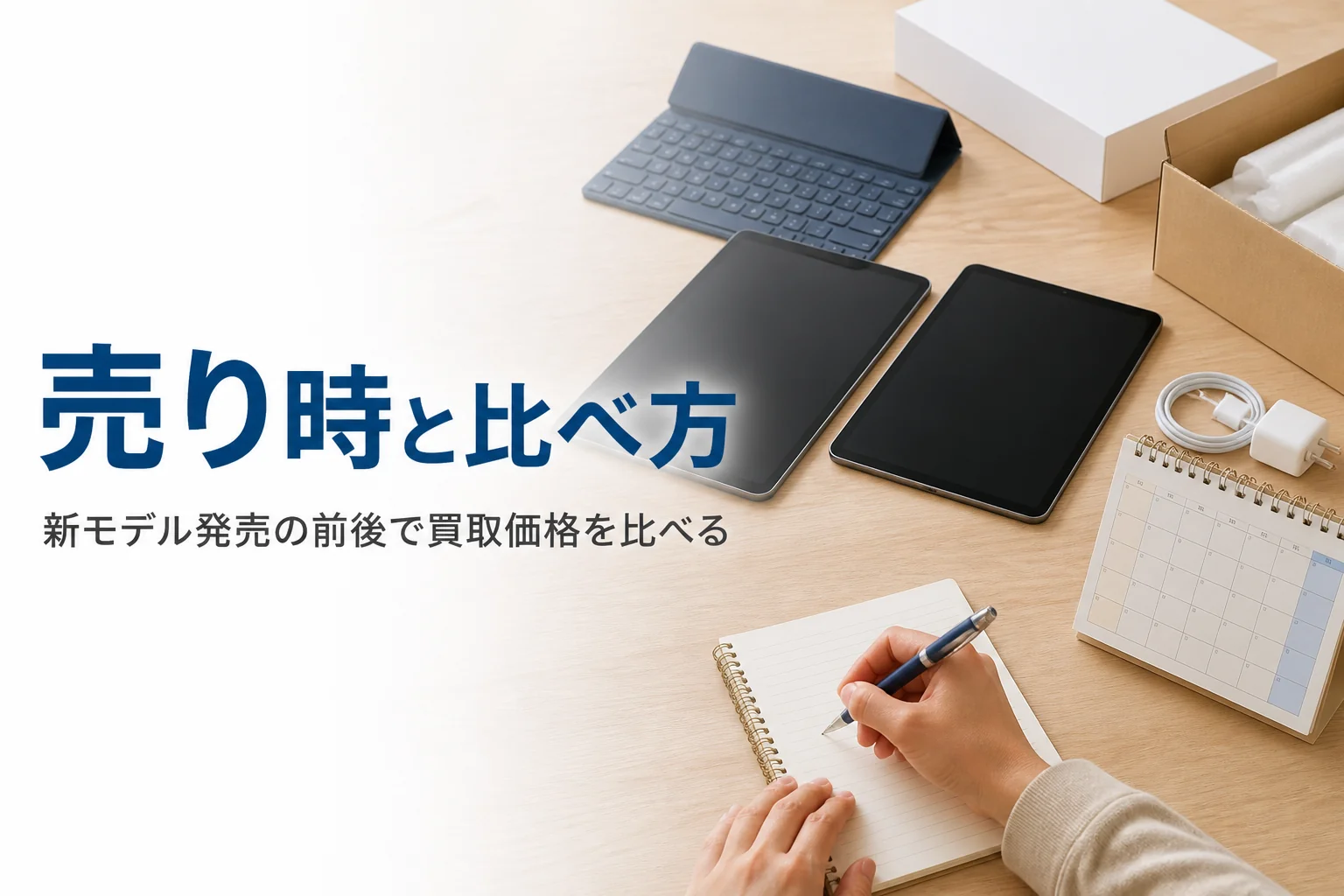 売り時を考えながら並べたタブレットとカレンダー