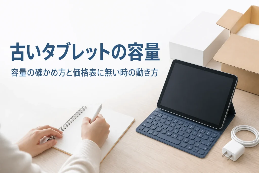 容量を確かめる古いタブレットとメモ