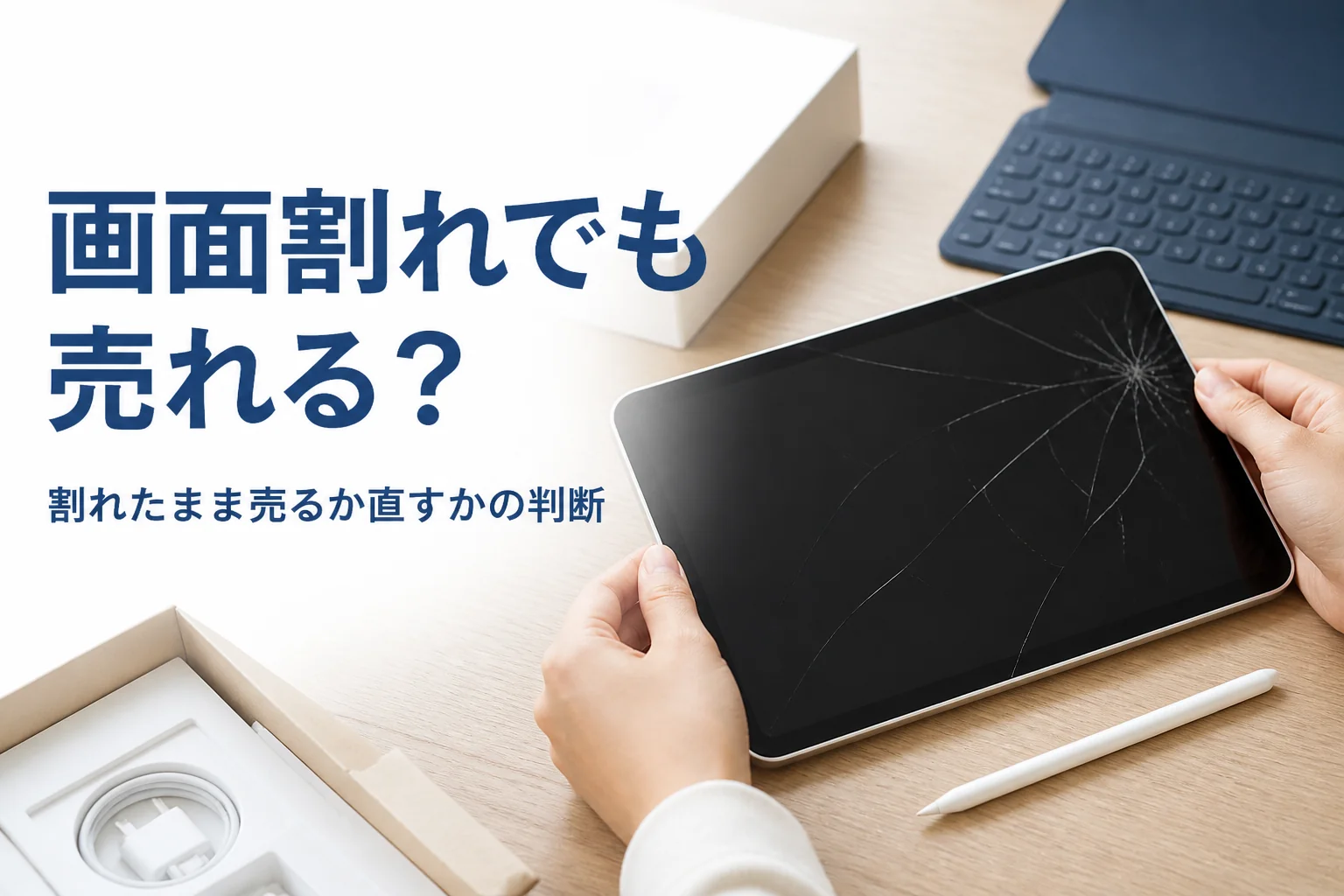 画面にヒビが入ったタブレットとタッチペン