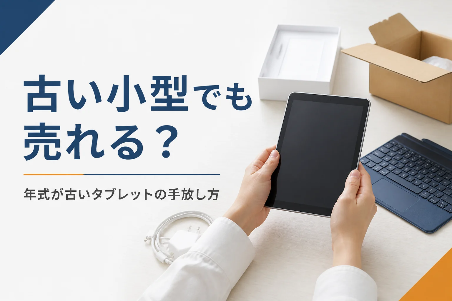 引き出しから出した古い小型タブレットと充電ケーブル