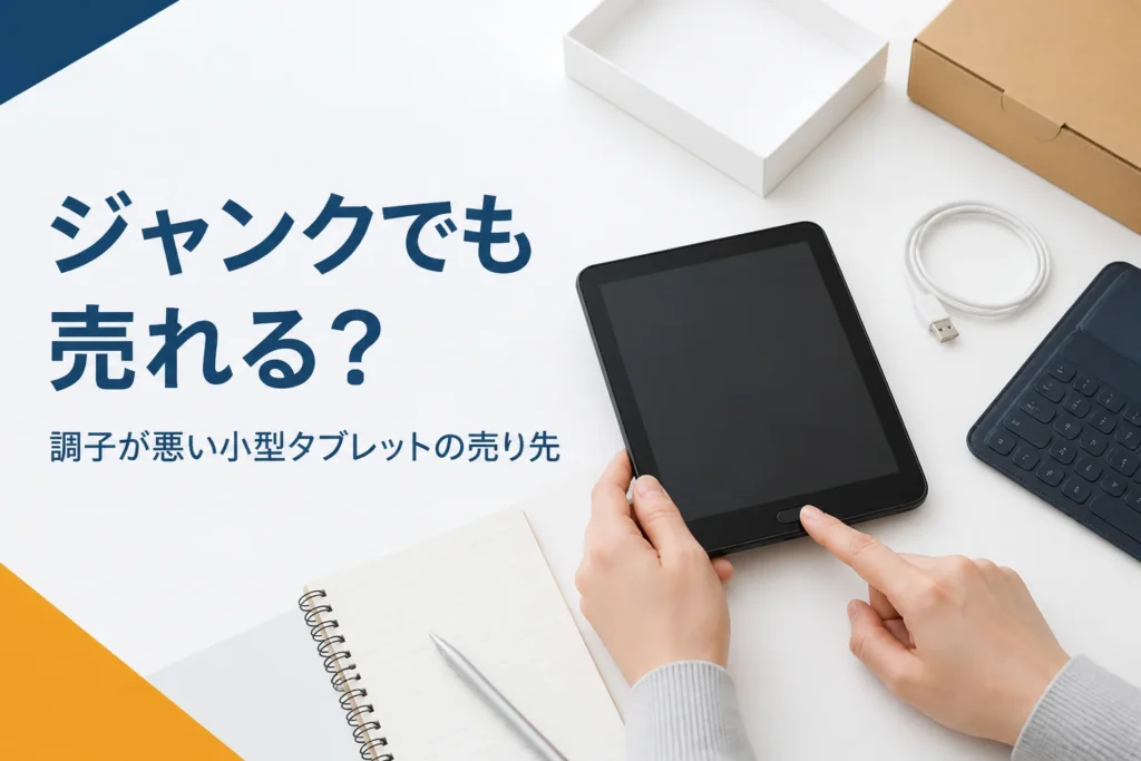 調子が悪い小型タブレットと充電ケーブルとメモ