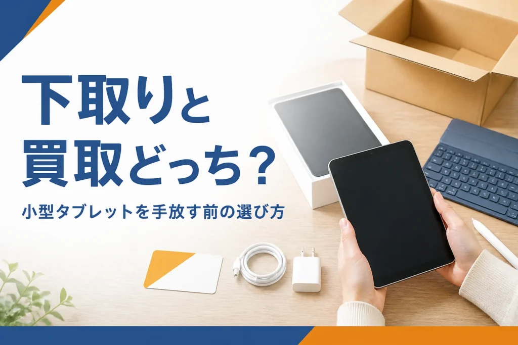 小型タブレットと新しい端末の箱