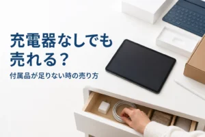 タブレット本体と充電ケーブルを探す手元