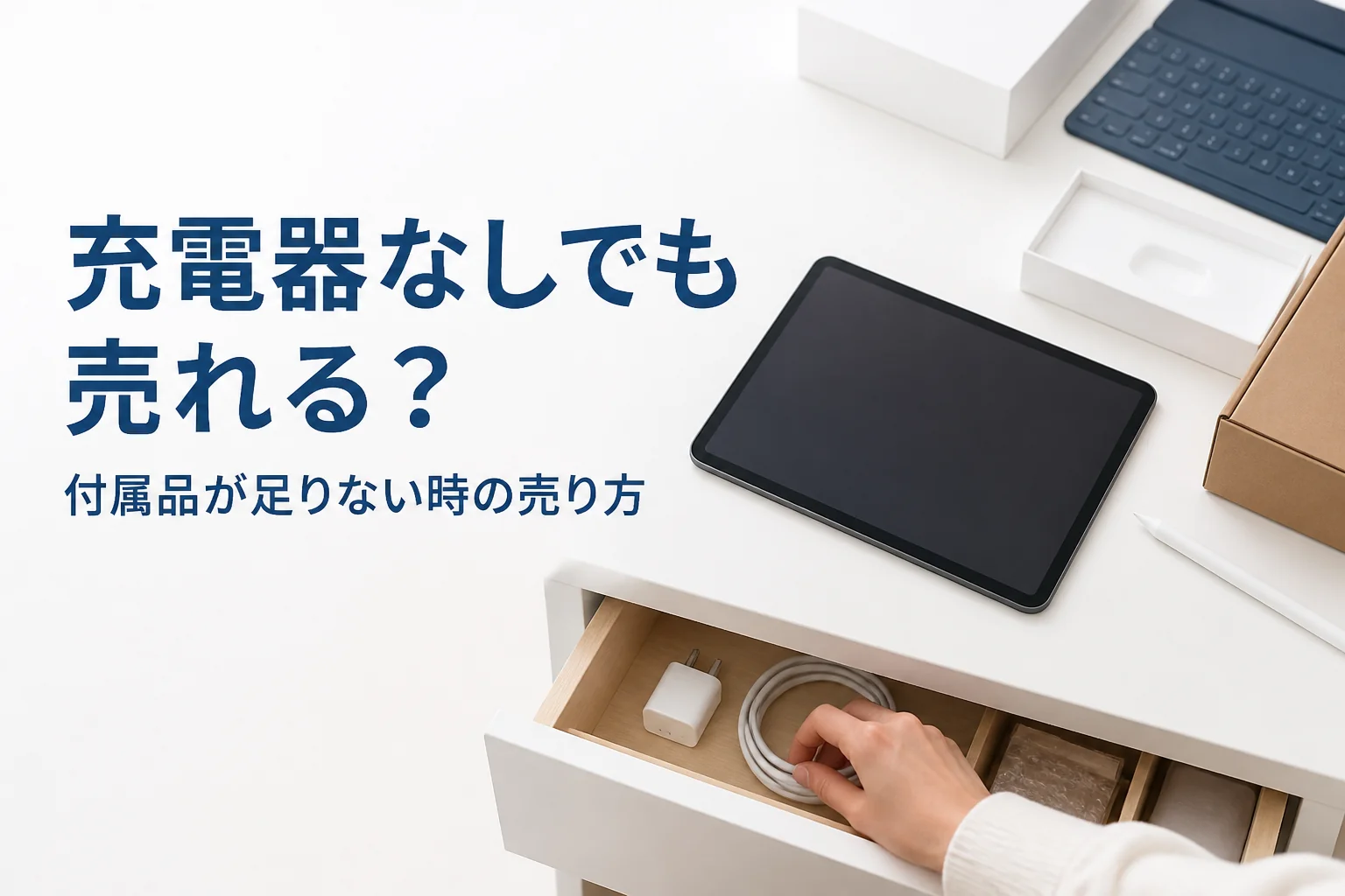 タブレット本体と充電ケーブルを探す手元