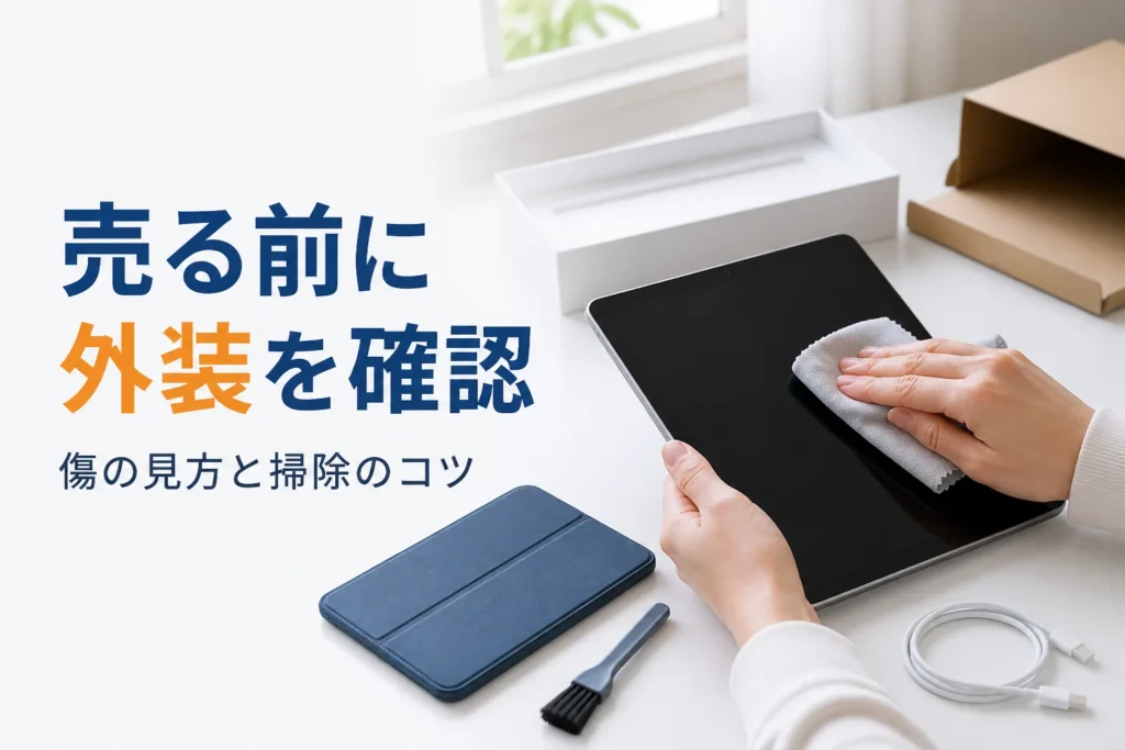 タブレットを布で拭く手元と外したケース