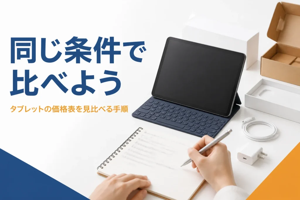 タブレットとメモを取る手元