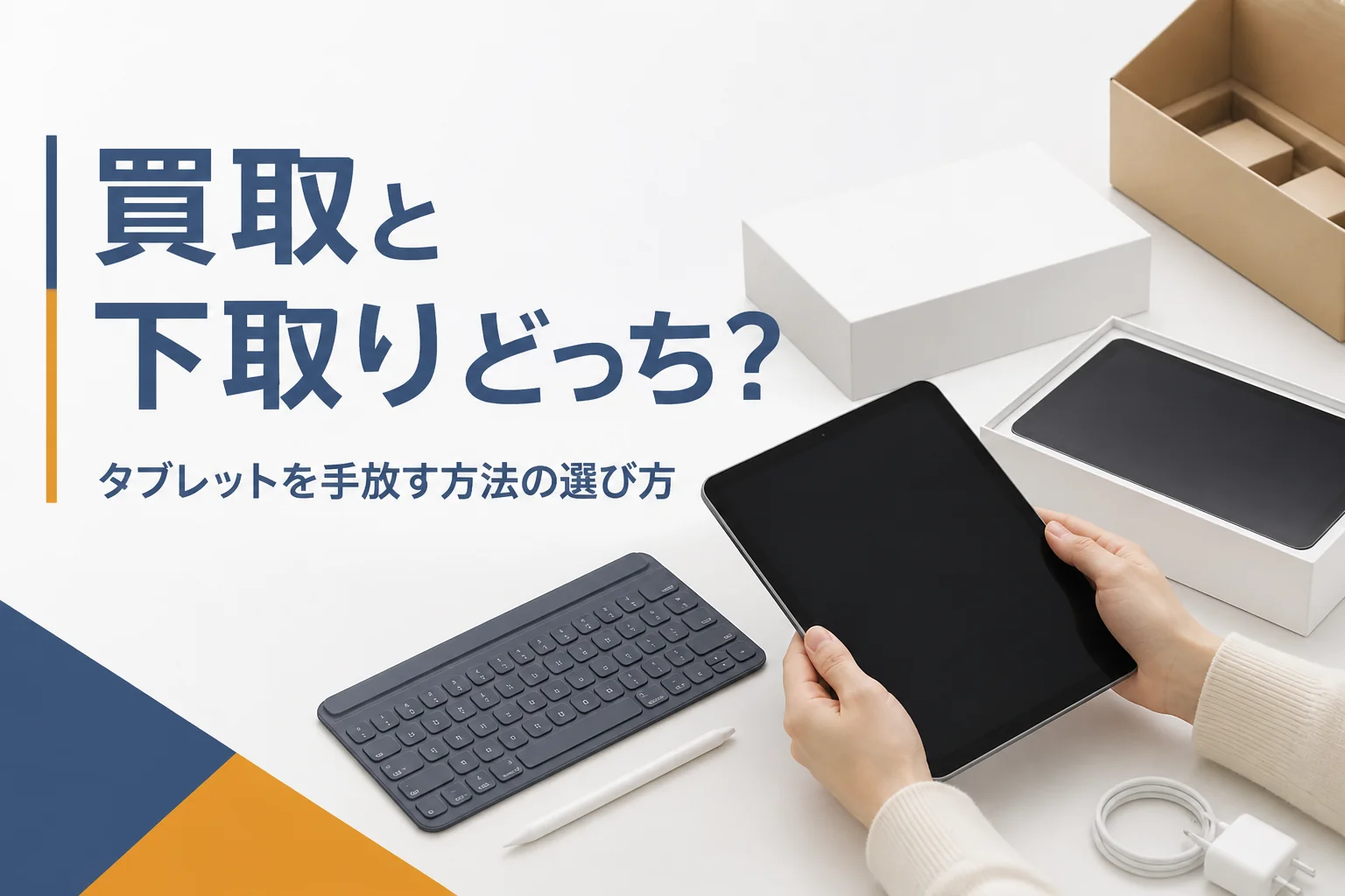 古いタブレットと新しい端末の無地の箱