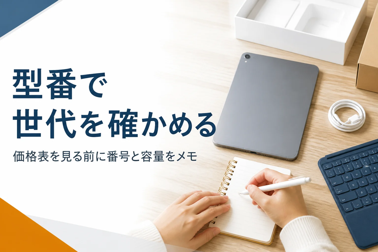 買取価格を調べる前にタブレットの型番をメモする手元