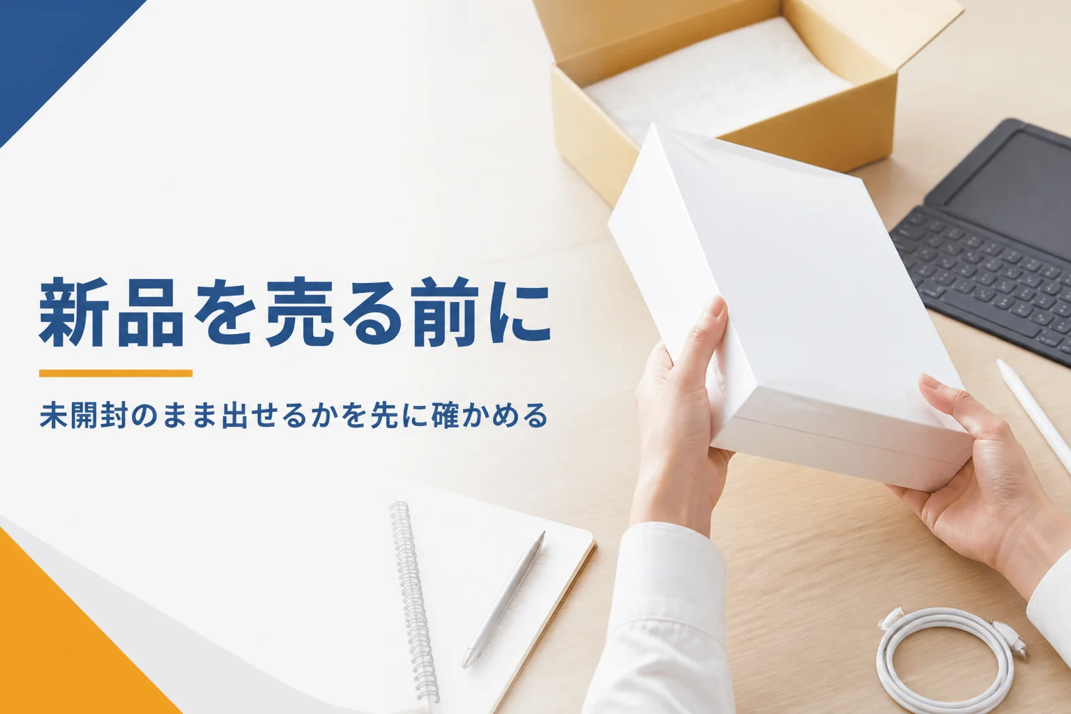 未開封のタブレットの箱を確かめる手元