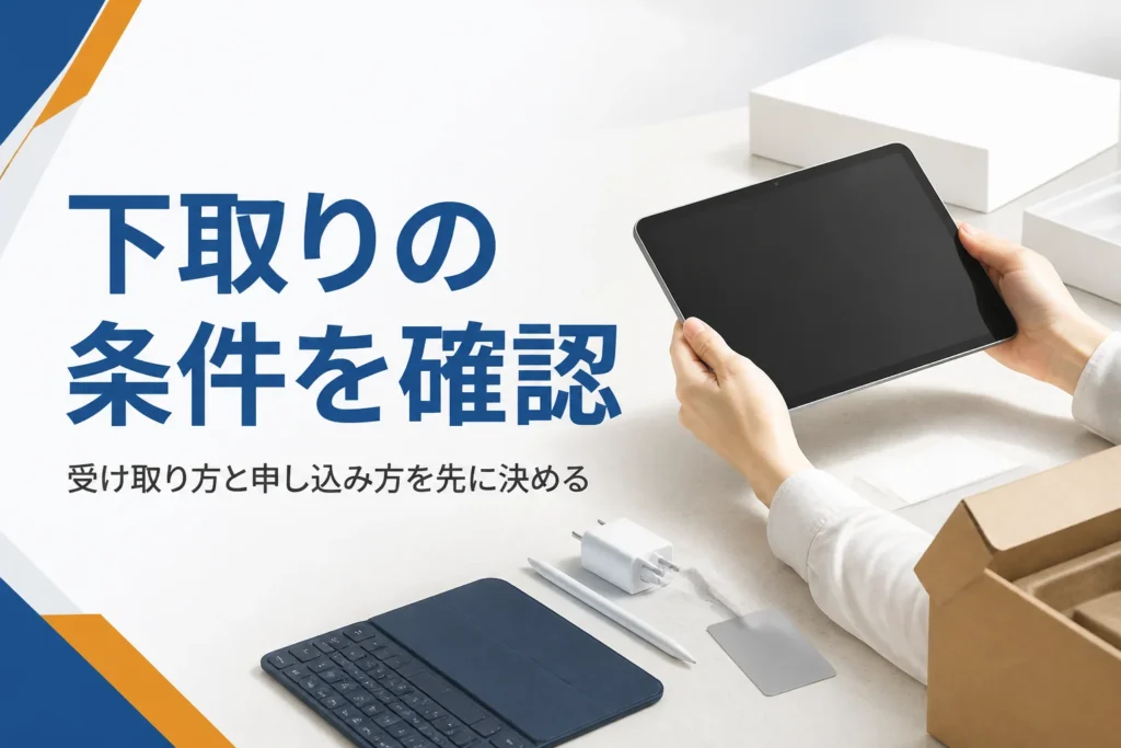 下取りの手続きのためにタブレットと書類を用意する手元