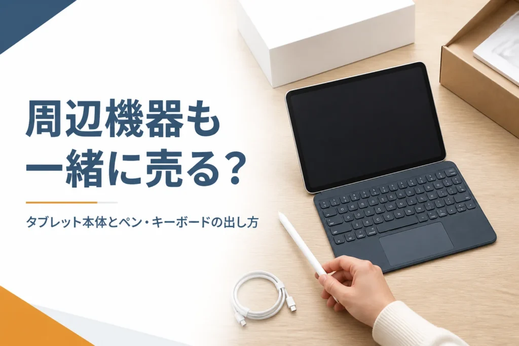 タブレット本体とタッチペン・キーボードカバーを並べた様子