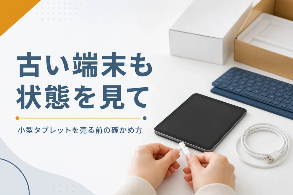 しまっていた小型タブレットを充電して状態を確かめる様子
