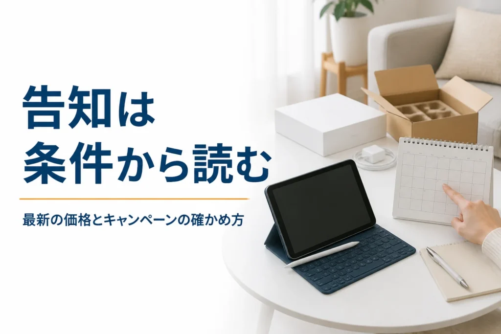 キャンペーンの期間を確かめて小型タブレットの買取を考える様子