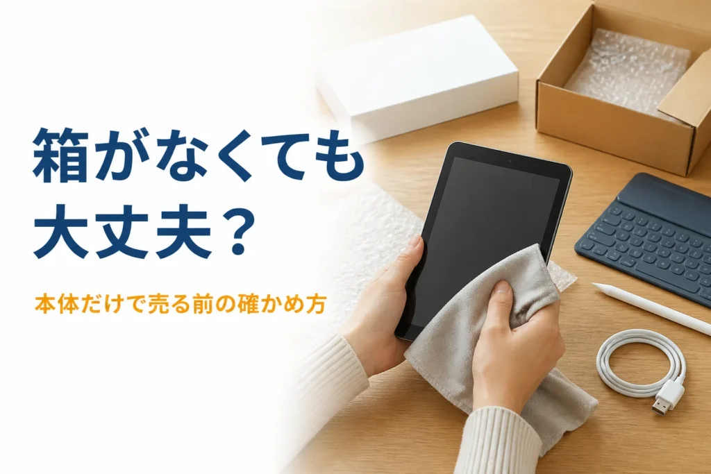 箱のない小型タブレットを布で包んで梱包する手元