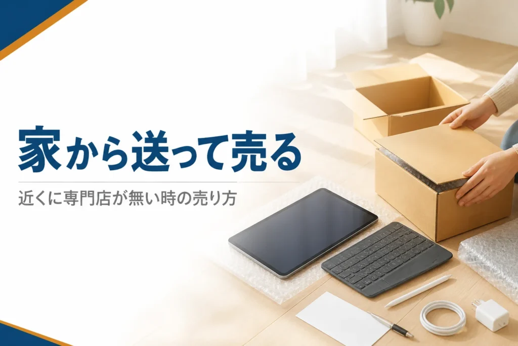 宅配買取に出すためにタブレットを箱に詰める手元