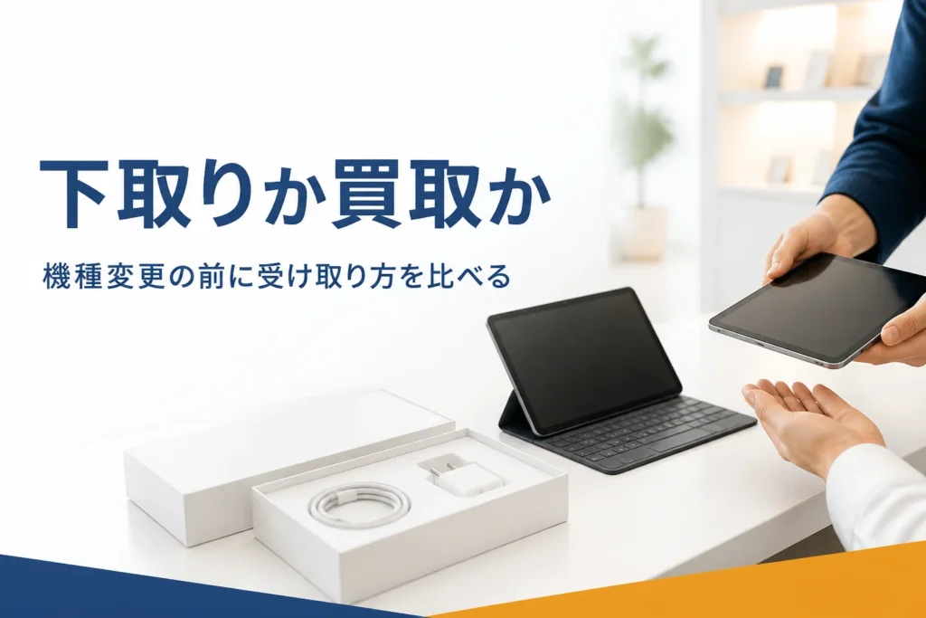 カウンターで古いタブレットを差し出す手元