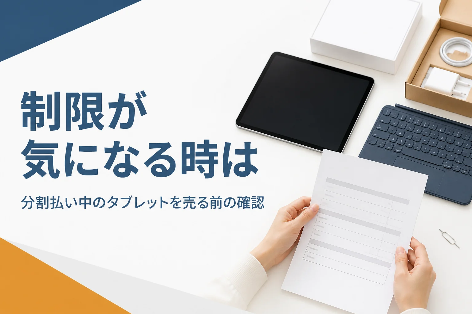 分割払い中のタブレットと書類を確かめる手元