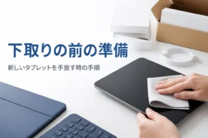 新しいタブレットをクロスで拭いている手元