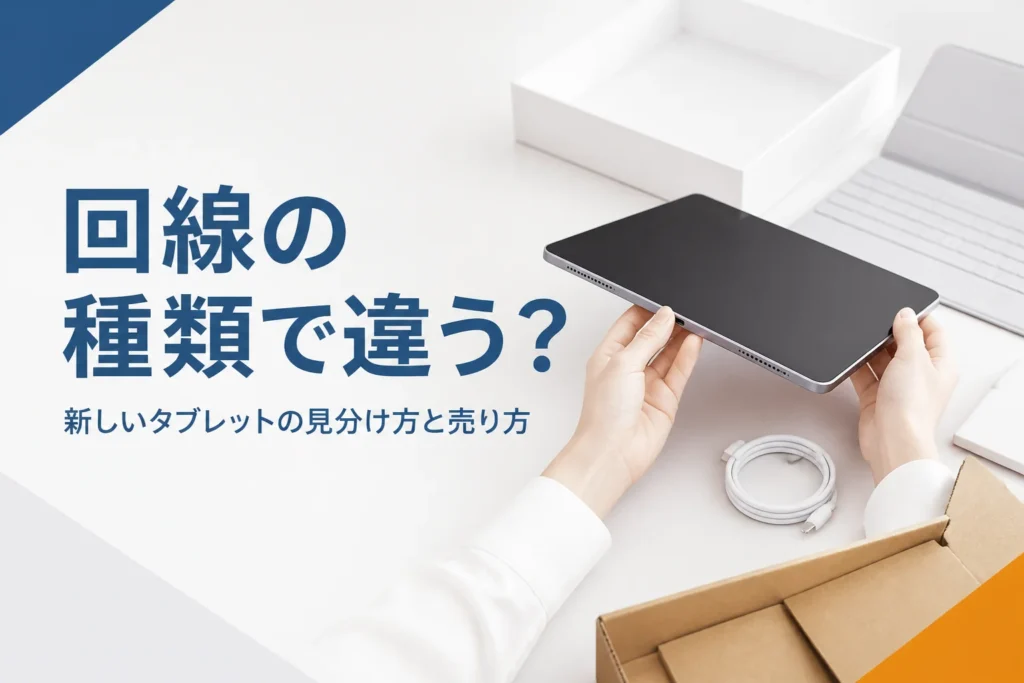 タブレットの側面を確かめる手元と元箱