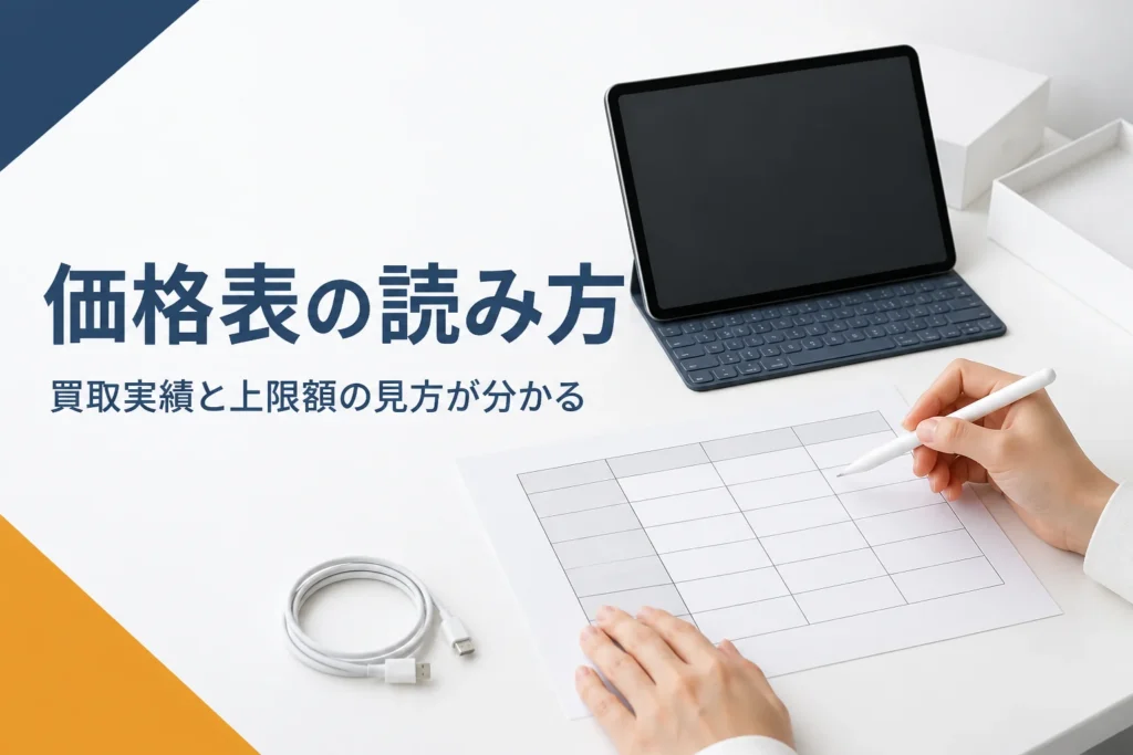 タブレットと表を見比べる手元