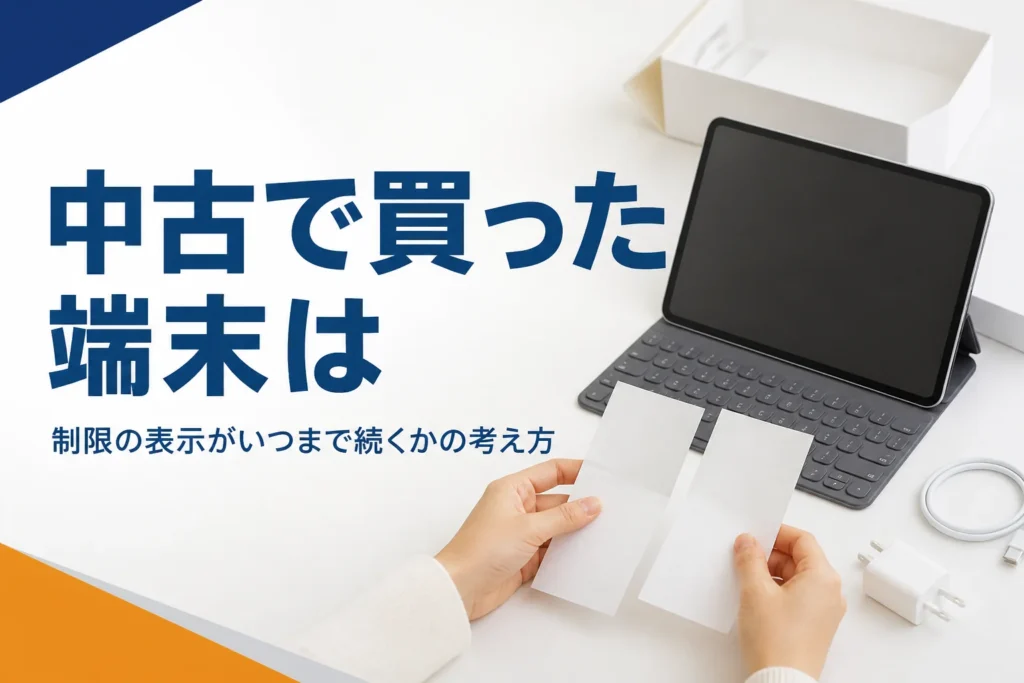 中古で買ったタブレットとレシートを見比べる手元
