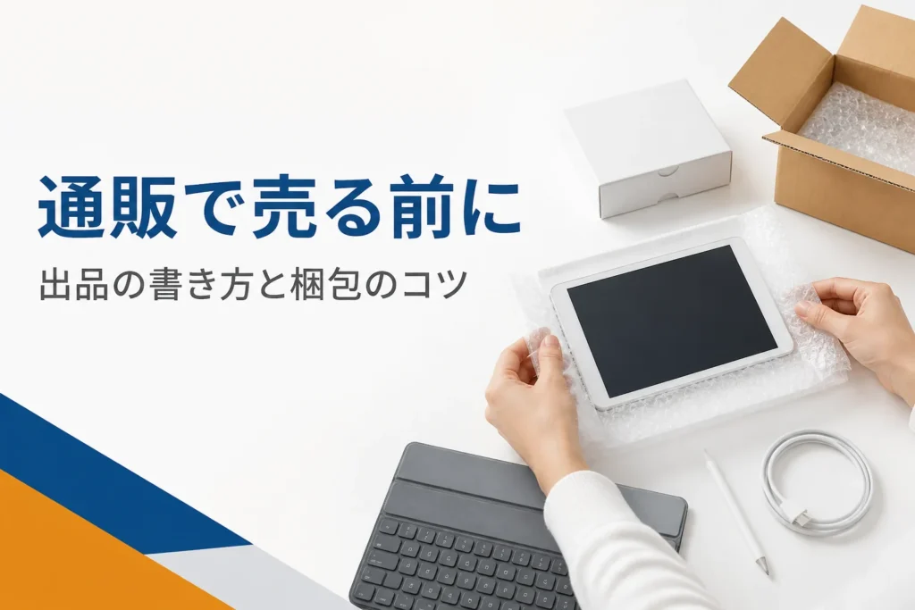 小型タブレットを緩衝材で包んで梱包する手元