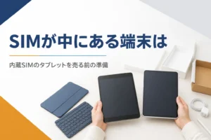 新旧2台のタブレットを見比べる手元