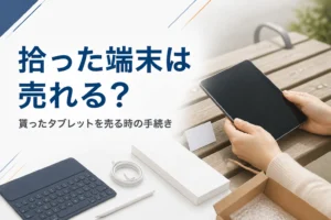 ベンチに置かれたタブレットと落とし物の札
