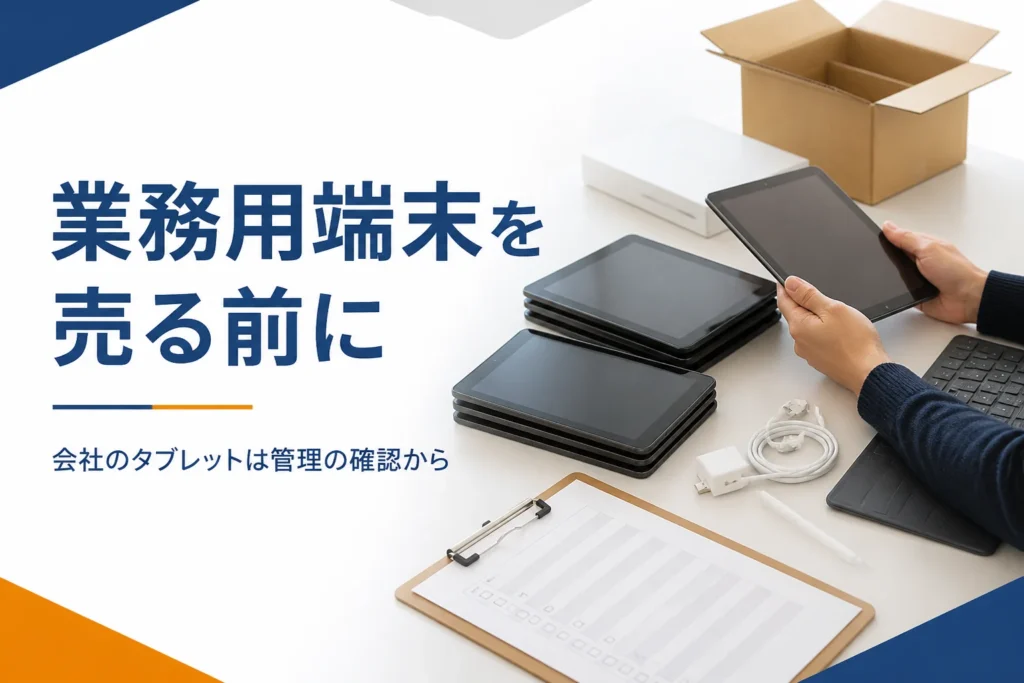 会議机に重ねた業務用タブレットと段ボール箱