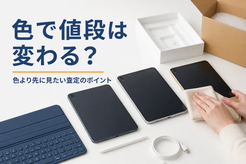 色違いのタブレットと布でふく手元
