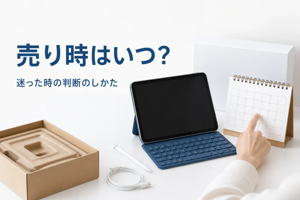 タブレットとカレンダーを前に売り時を考える手元