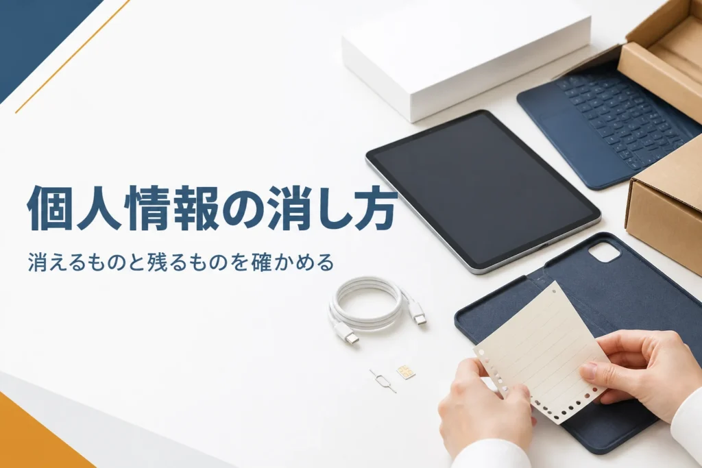 ケースを外したタブレットと挟んであったメモ、SIMカード
