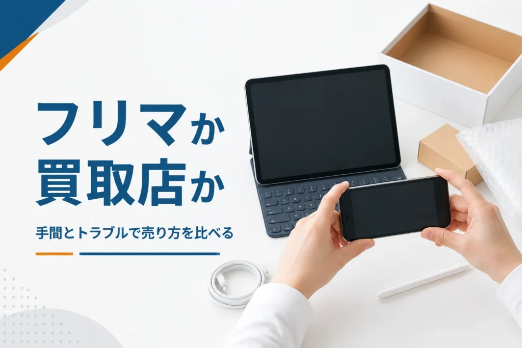 出品か買取かを考えながらタブレットを準備する手元