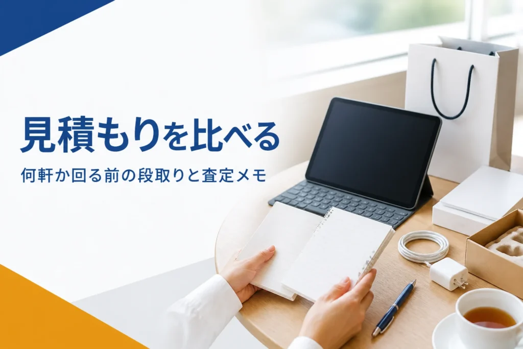 複数の見積もりをメモで比べる手元とタブレット