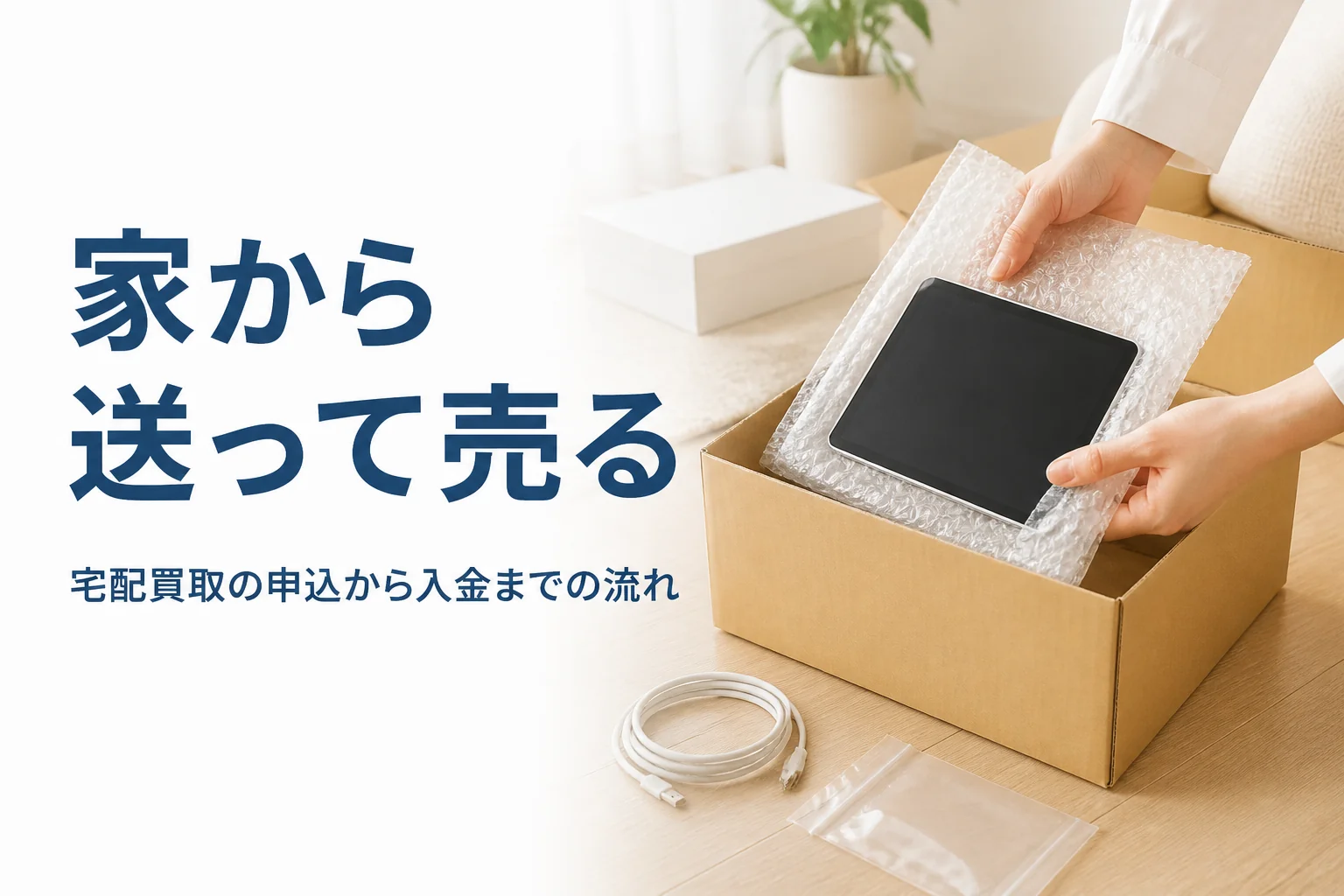 宅配買取のためにタブレットを梱包する様子