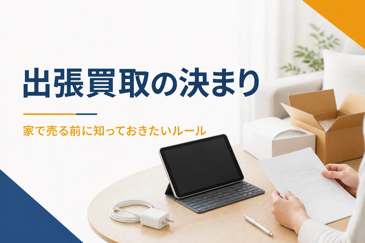 出張買取の前に書類とタブレットを確かめる様子
