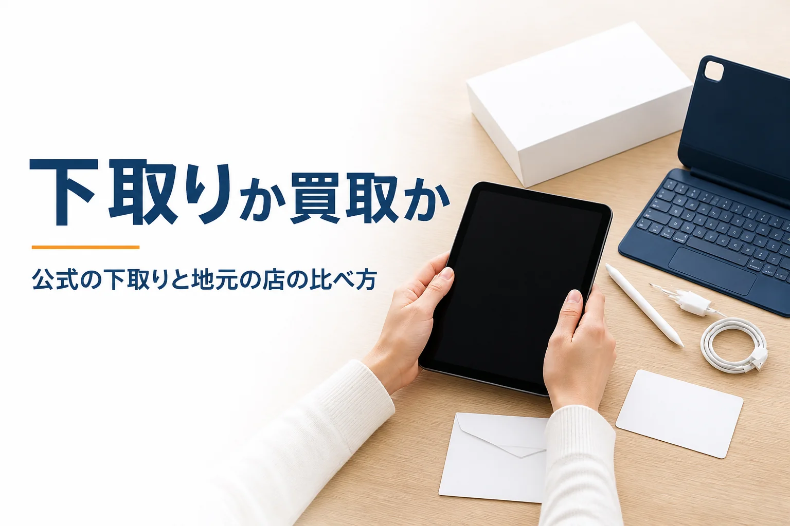 下取りと買取を比べるタブレットと新しい箱