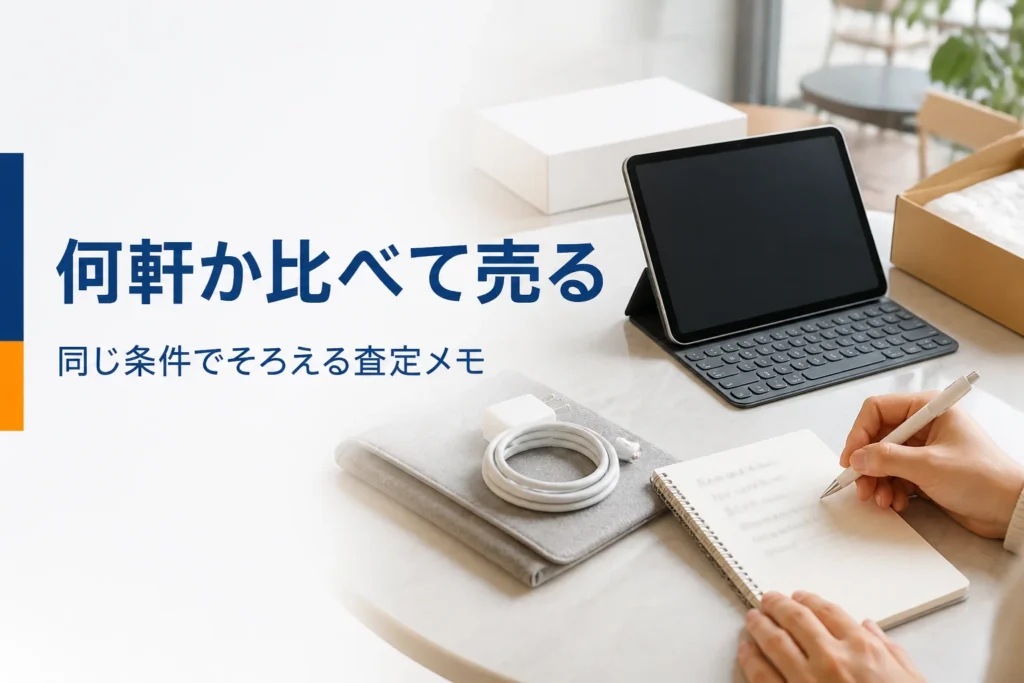 査定を比べるためのメモとタブレット