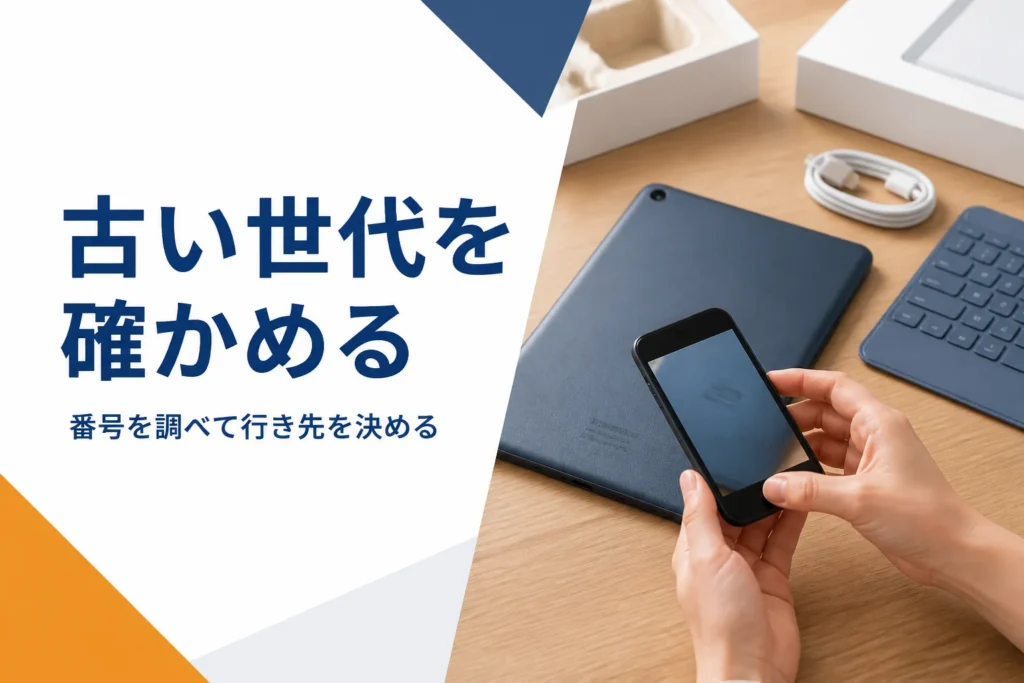古いタブレットの番号を確かめる手元