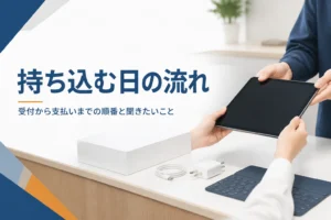 店頭のカウンターにタブレットを持ち込む様子