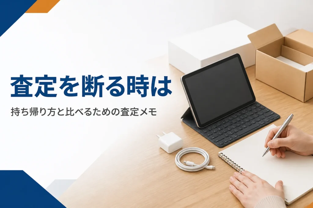 査定の内容をメモしてタブレットを持ち帰る準備