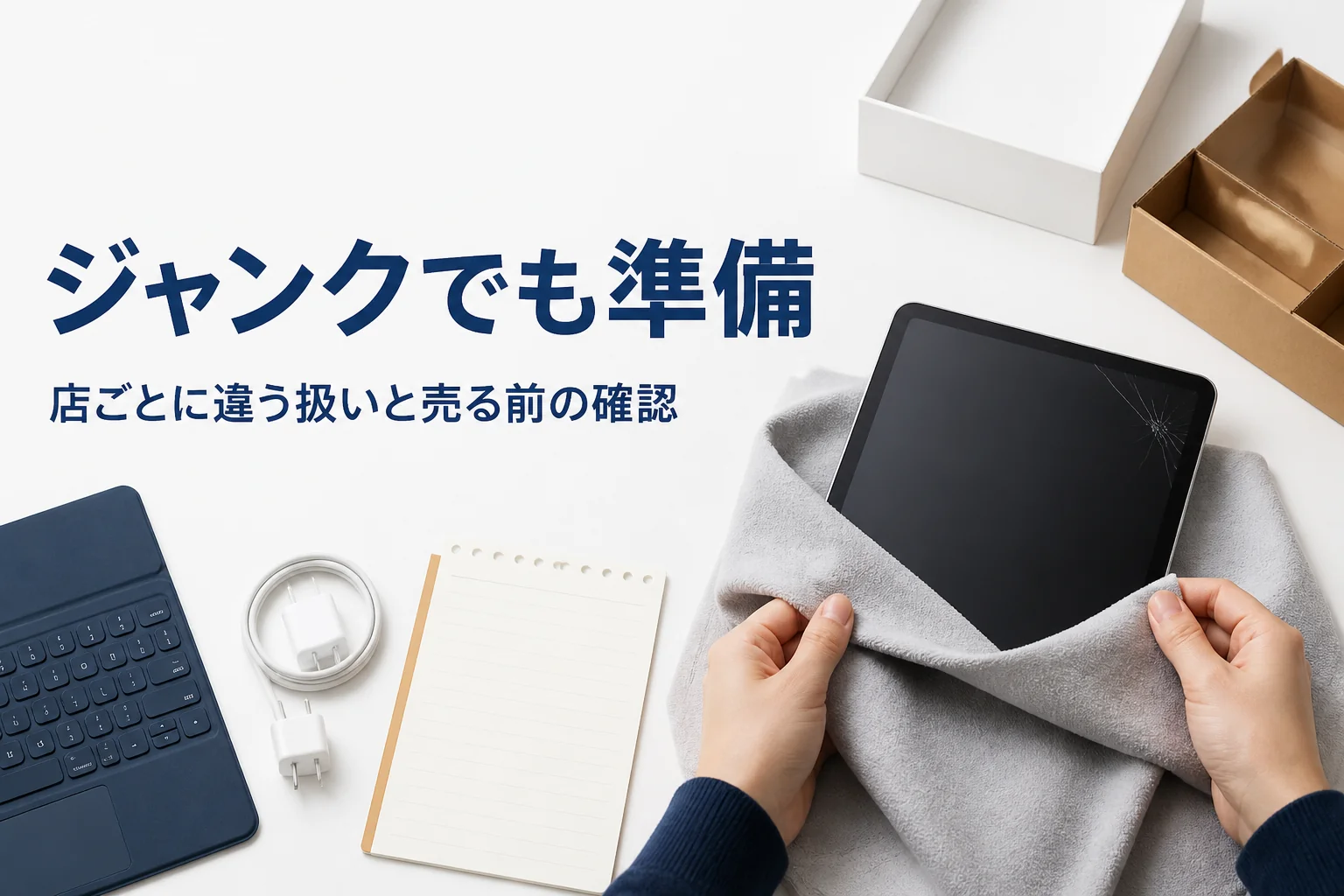 画面にひびの入ったタブレットと症状メモ