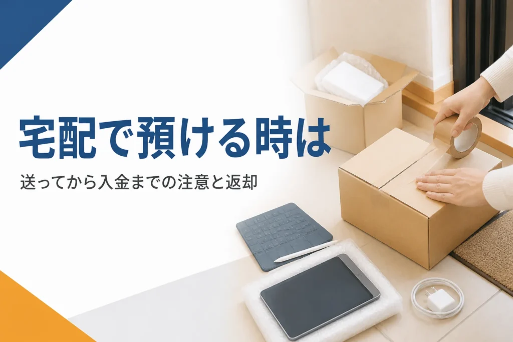宅配で送るタブレットを梱包する手元